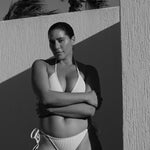 White textured tie side bikini bottom designed to fit and flatter curves. 