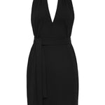 Bokumaia Behati Mini Dress in Black with halter neckline and textured cotton fabric