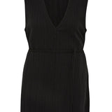 Bokumaia Blanca Mini Dress Black v-neck sleeveless shift dress in textured linen