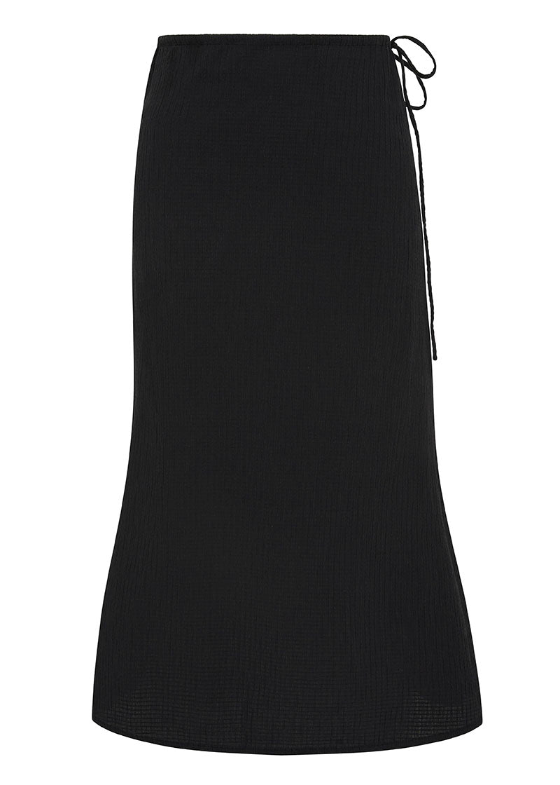 Bokumaia Dahlia Midi Skirt Black with adjustable side tie and flared hem