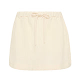 Bokumaia Sahara Mini Skirt Ecru mid-rise linen mini with drawstring waist