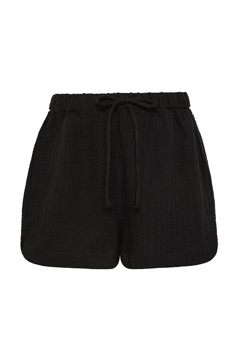 Bokumaia Sunset Short Black linen blend relaxed fit short with drawstring waist