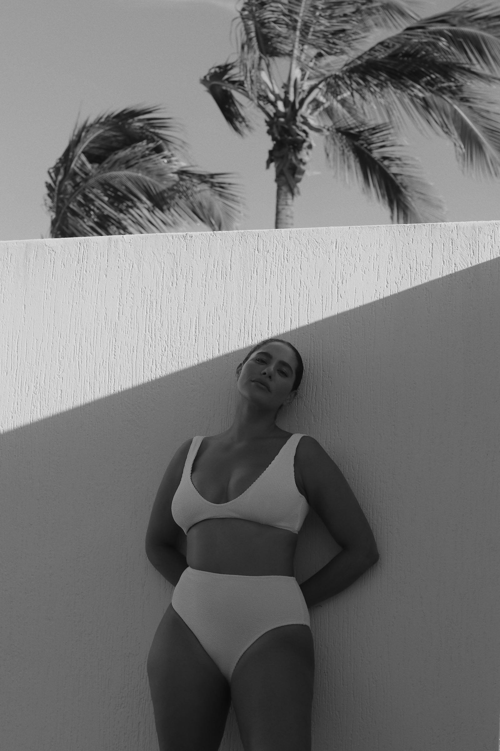 White high-waisted, cheeky cut bikini bottom made from premium textured 5D fabric with power mesh lining to contour, sculpt and give superior support.