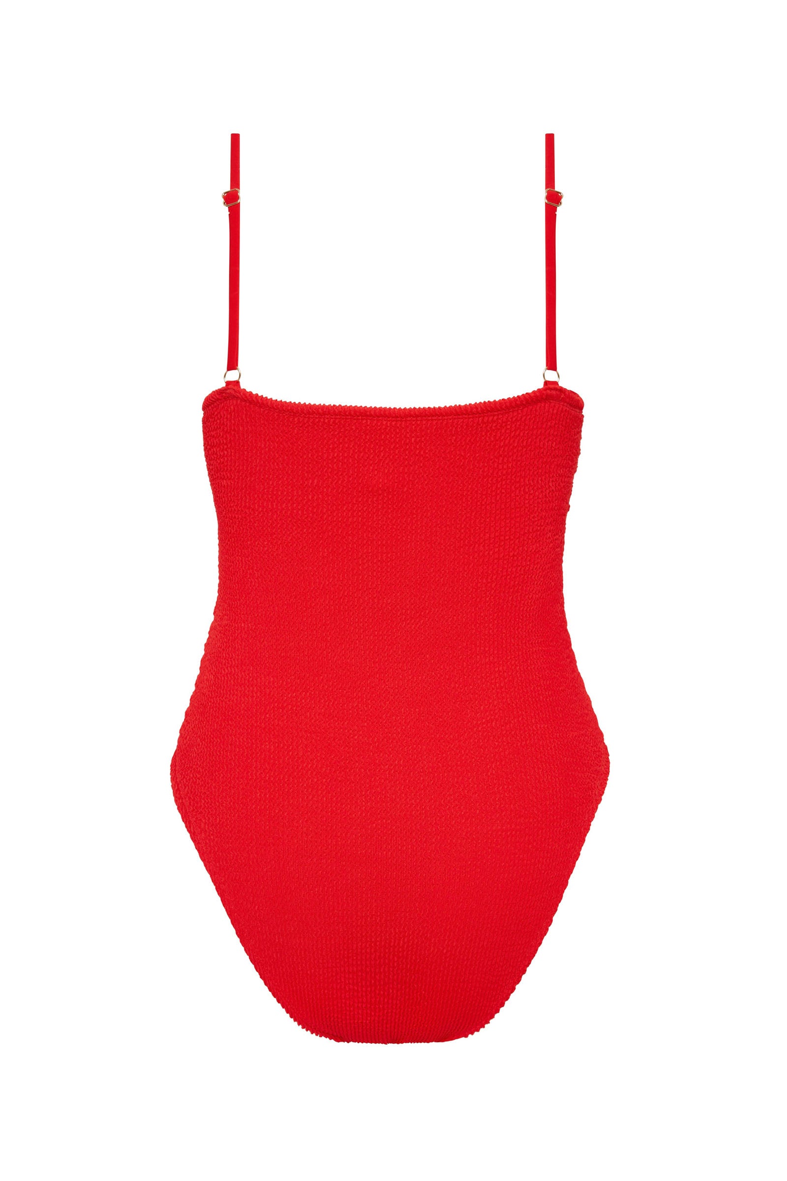 Textured Red flattering, full coverage swimsuit with adjustable shoulder straps and in-built shelf bra. 