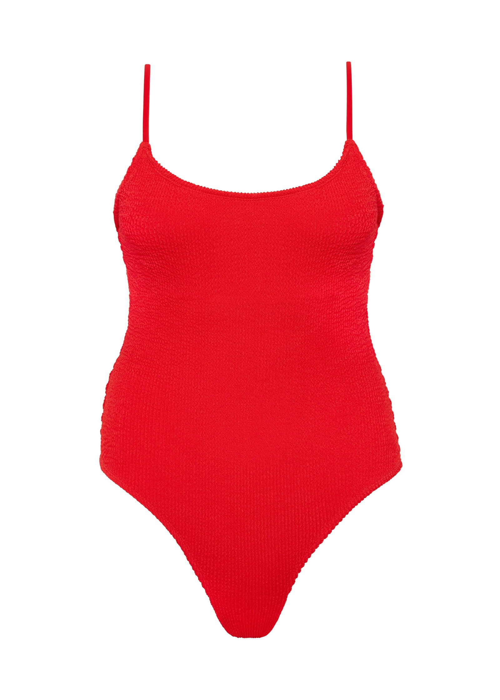 Textured Red flattering, full coverage swimsuit with adjustable shoulder straps and in-built shelf bra. 
