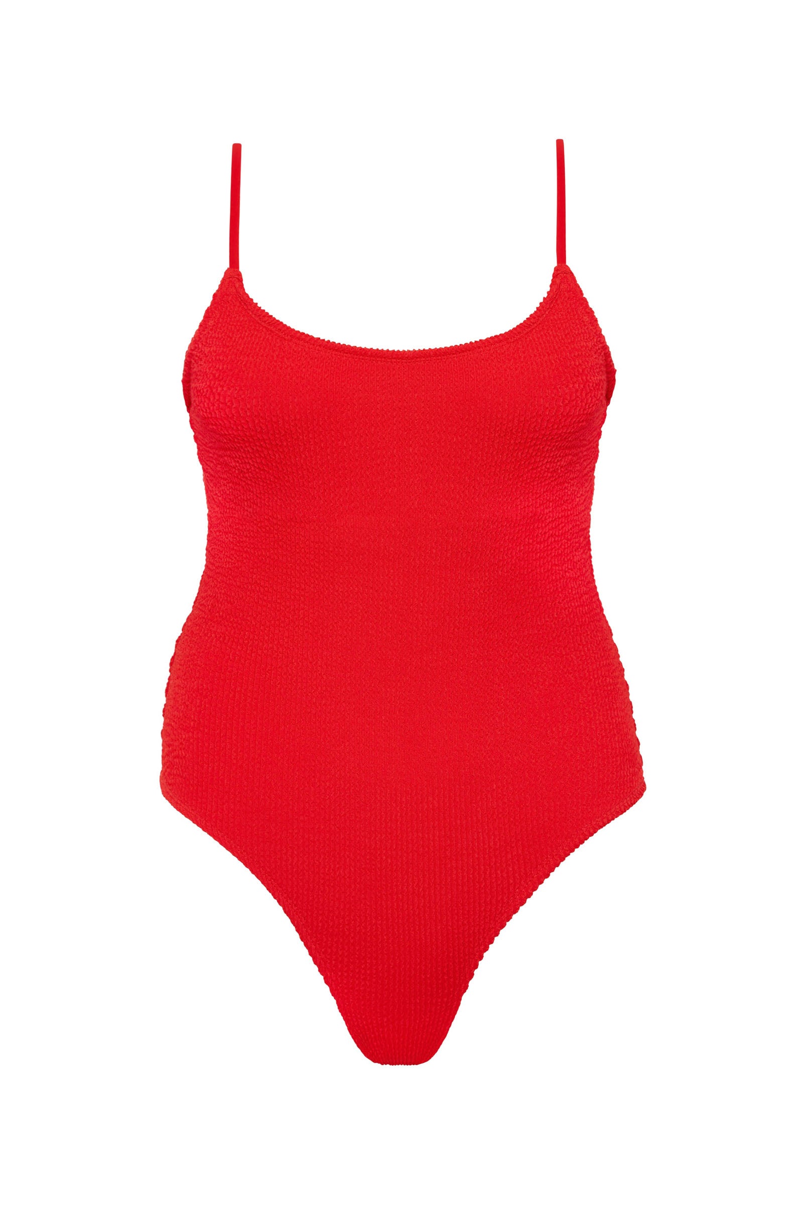 Textured Red flattering, full coverage swimsuit with adjustable shoulder straps and in-built shelf bra. 
