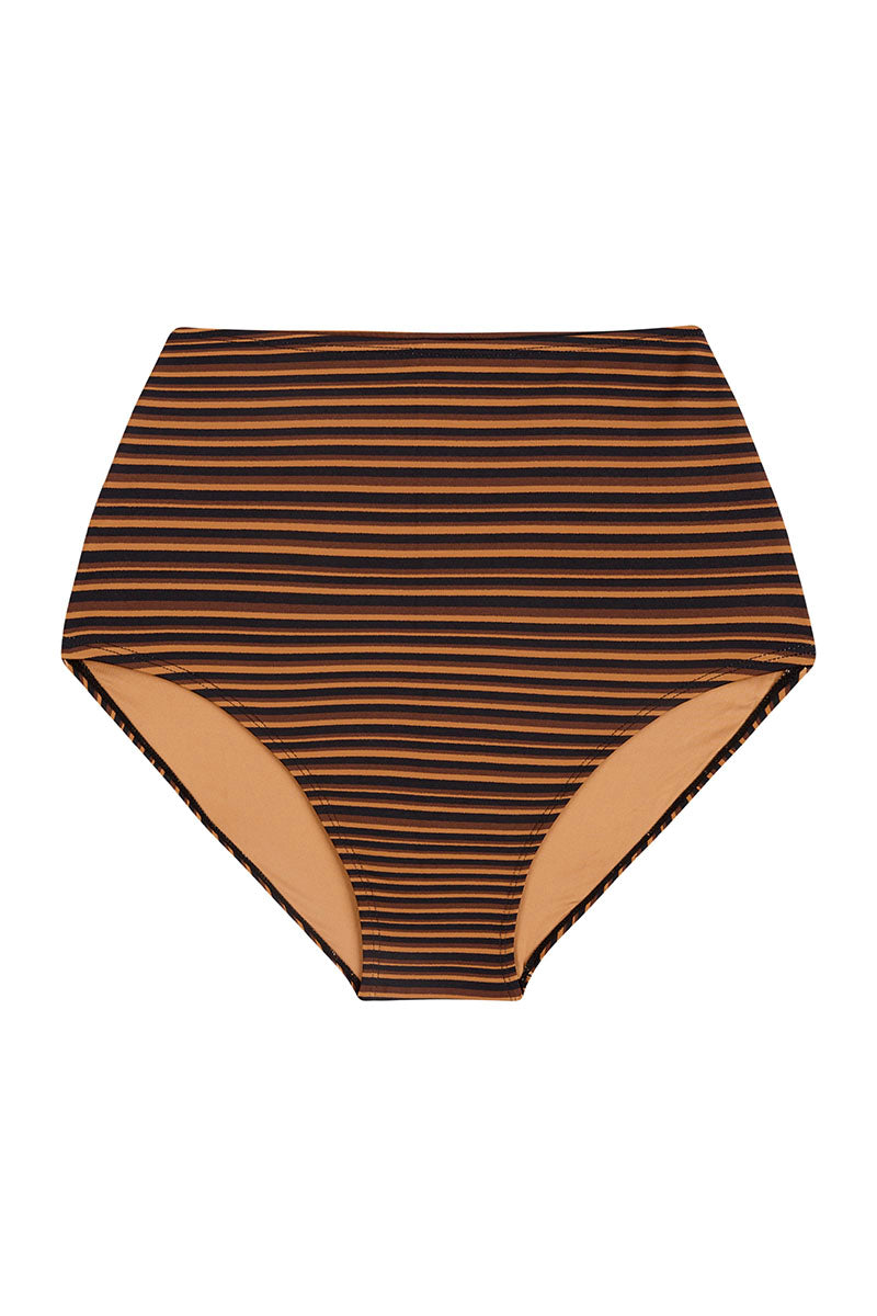 Fior Bottom in Mocha Stripe by Bokumaia – high-waisted full coverage bikini brief
