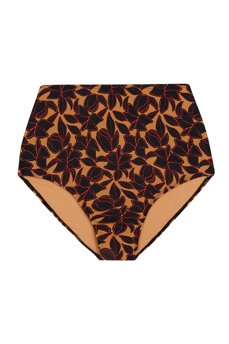 Bokumaia Fior Bottom Noir Hibiscus – high-waisted full coverage floral bikini brief