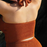 Brown halter neck bikini swimsuit