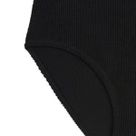 Black high-waisted, full coverage bikini bottom made from premium textured 5D fabric with power mesh lining to contour, sculpt and give superior support.