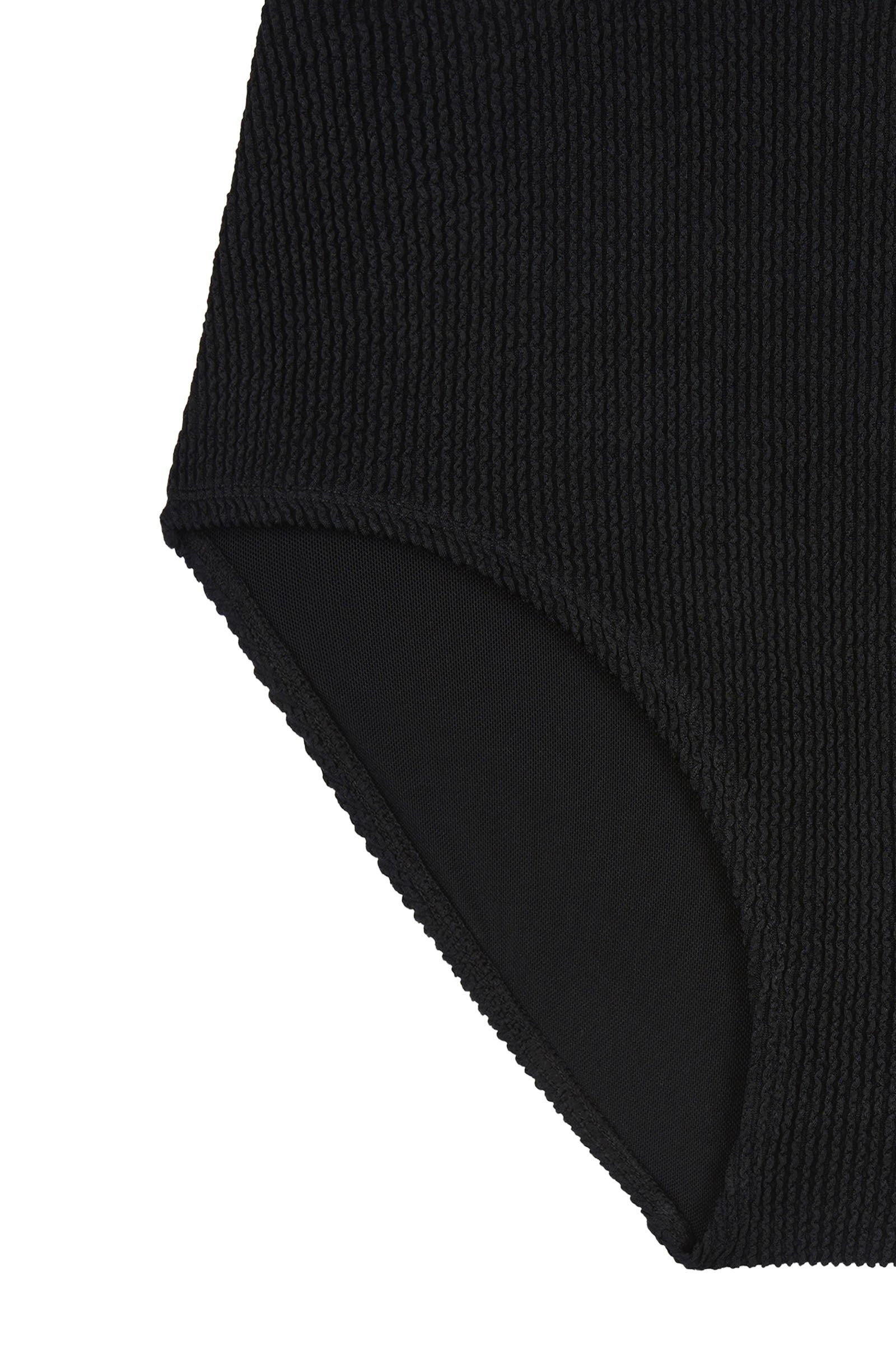 Black high-waisted, full coverage bikini bottom made from premium textured 5D fabric with power mesh lining to contour, sculpt and give superior support.