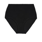Black high-waisted, full coverage bikini bottom made from premium textured 5D fabric with power mesh lining to contour, sculpt and give superior support.