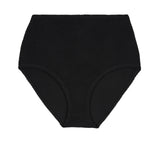 Black high-waisted, full coverage bikini bottom made from premium textured 5D fabric with power mesh lining to contour, sculpt and give superior support.