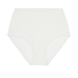 White high-waisted, full coverage bikini bottom made from premium textured 5D fabric with power mesh lining to contour, sculpt and give superior support.