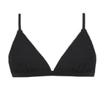 Black textured triangle bralette bikini top with side coverage adjustable straps shown on a plain background.