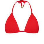 Red textured triangle bikini top with removable padding, tie neck and back for fully adjustable custom fit. 