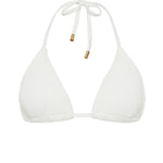 White textured triangle bikini top with removable padding, tie neck and back for fully adjustable custom fit. 