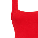 Red textured bodycon midi dress with inbuilt bra support, square neckline, side split and a sleek, sculpting fit. 