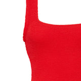 Red textured bodycon midi dress with inbuilt bra support, square neckline, side split and a sleek, sculpting fit. 