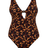 Bokumaia Zinnia One Piece Noir Hibiscus – supportive floral one-piece with full coverage fit