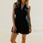 Behati Mini Dress Black styled for beach to bar wear in textured lightweight cotton