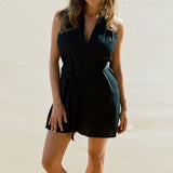 Behati Mini Dress Black styled for beach to bar wear in textured lightweight cotton