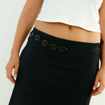 Dahlia Midi Skirt Black waistband with adjustable side ties and textured cotton