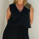 Echo Pant Black styled with Echo Tank for minimalist summer resort wear