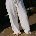 Echo Pant Ecru worn as a set with Echo Tank for coastal resort wear