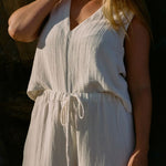 Relaxed fit Echo Pant Ecru in textured linen for everyday summer comfort