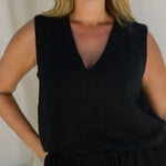 Echo Tank Black worn as summer essential in textured linen blend