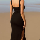 Solstice Square Neck Sculpting Midi Dress Black