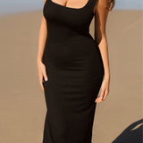Solstice Square Neck Sculpting Midi Dress Black